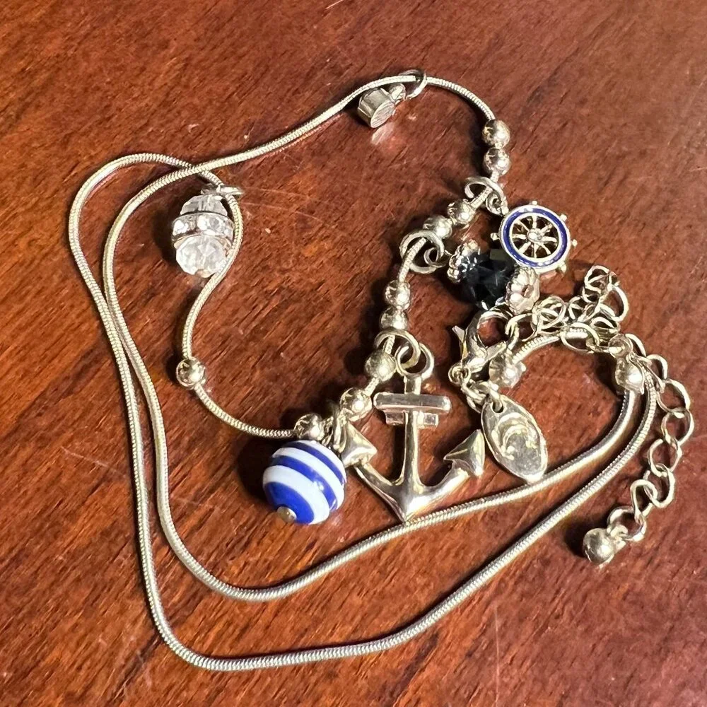 Charming Charlie Gold Navy Blue Anchor Charm Necklace